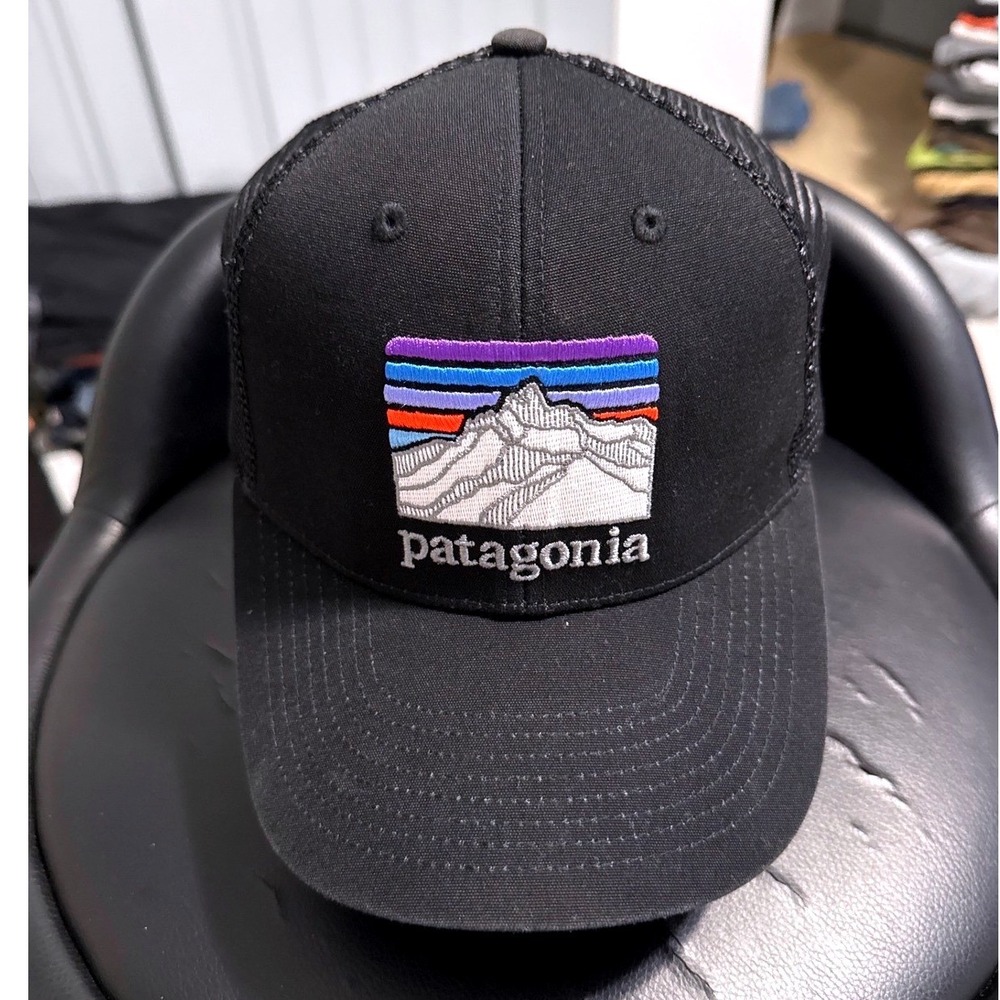 Patagonia‎ P-6 Logo LoPro Trucker Hat Black Adjustable Snapback Mesh Cap - OS